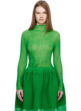 Issey Miyake 女士 上衣 绿色 Chiffon Twist 3 高领衫