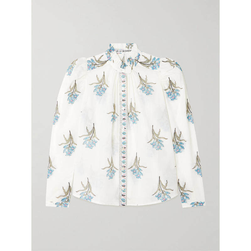 Alix Of Bohemia 女士 衬衫 Artemis 天蓝色荷叶边印花棉纱衬衫,女装/女士精品,真丝上装,淘宝优惠券,粉丝福利购,淘宝优惠卷