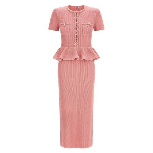 Self-Portrait 女士 SS26 连衣裙 'Pink Midi' 收腰针织