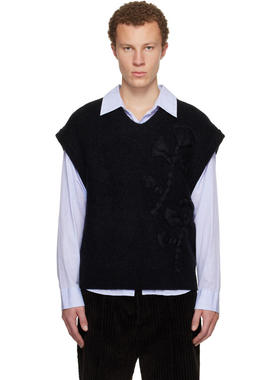 Wooyoungmi 男士 上衣 黑色 Flower Knit 马甲