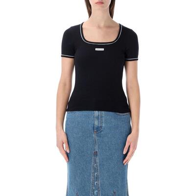 Marine Serre 女士 SS26 T恤 SERRE 海军风浅罗纹方领