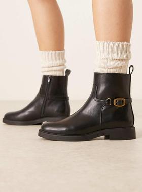 ASOS DESIGN 女士 短靴 Archie smart 设计平底搭扣短靴(黑色)