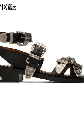 Toga 女款独家发售黑色 Metal Leather 凉鞋 迷衣时尚