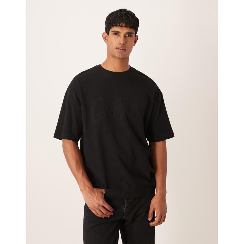 ASOS DESIGN 男士 T恤 text 设计重身宽松款嵌花华夫格T恤