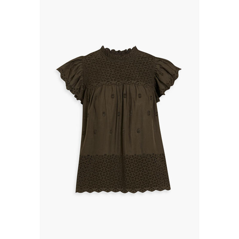 Ulla Johnson 女士 上衣 Kassi 荷叶边英格兰刺绣棉质上衣