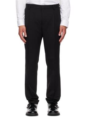 Hugo 雨果 男士 长裤 黑色 Extra-Slim-Fit Wool-Blend Twill