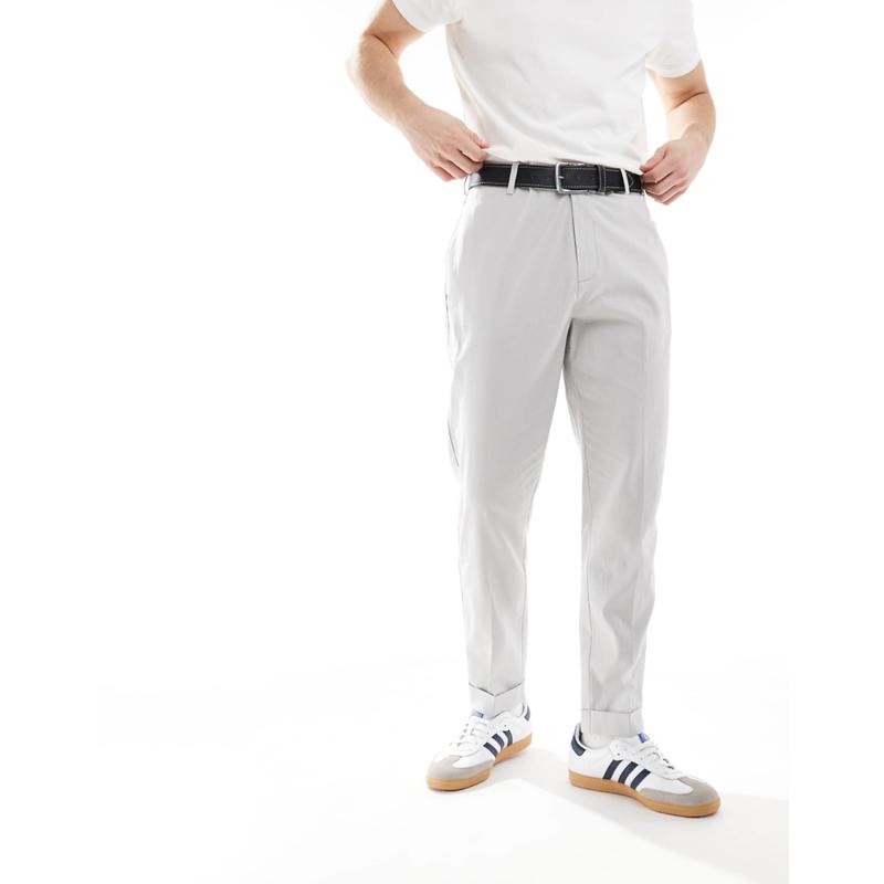 ASOS 男士 长裤 smart turnups 设计锥形合身亚麻混纺浅灰色裤子