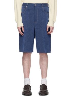 Bottega Veneta 男士 SS25 短裤 蓝色 Melange Drill 短裤