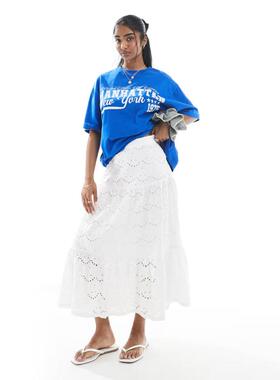 French Connection 女士 半身裙 midaxi 刺绣层叠(白色)