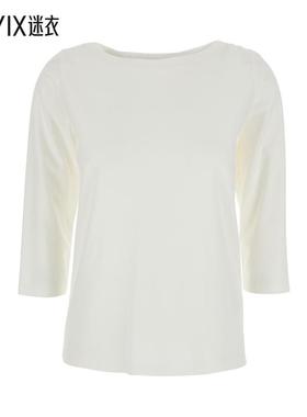 【春夏新品】Plain 白色圆领七分长袖子布织女士T恤 迷衣时尚