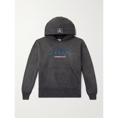 SAINT MXXXXXX 男士 FW25 卫衣 SMX6 磨破徽标印花棉针织连帽衫