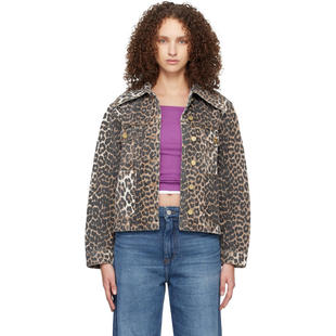 棕色 Ganni 夹克 女士 黑色豹纹牛仔 甘尼