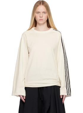 Y-3 女士 T恤 灰白色 Raw Edge 3 Stripes 长袖 T 恤