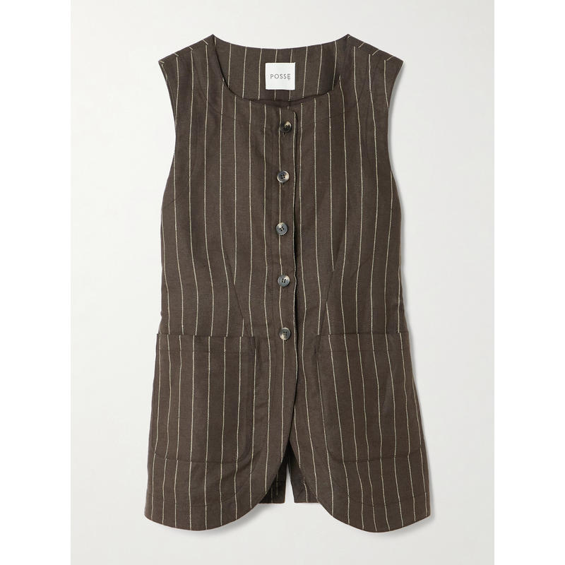 POSSE 女士 秋冬新品 马甲 Emma 细条纹亚麻斜纹布背心