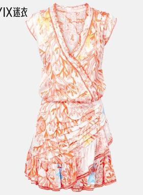 Poupette St Barth 女款Estelle 印花缎面迷你连衣裙 迷衣时尚