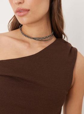 ASOS DESIGN 女士 项链/吊坠 设计三层人造水晶短项链