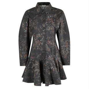 Ganni 甘尼 女士 FW25 短款连衣裙 黑色碎花衬衫连衣裙