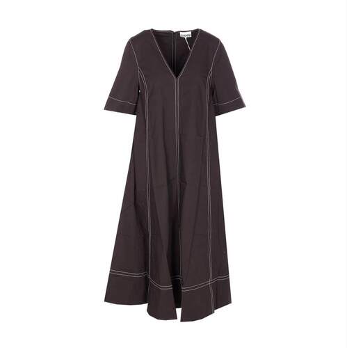 Ganni 甘尼 女士 SS26 中长连衣裙 Ganni V 领