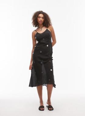 Emory Park 女士 中长连衣裙 珠片嵌花背心中长连衣裙(黑色)