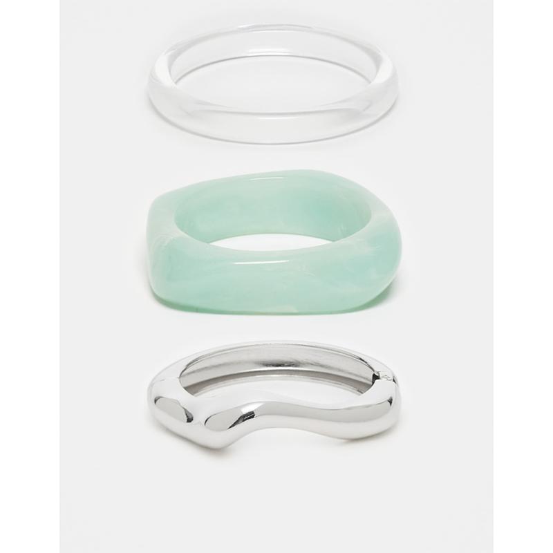 ASOS DESIGN 女士 手镯 设计混合树脂银色色调手镯(三件套)