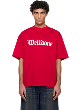 We11Done 男士 T恤 红色 Gothic Logo T 恤