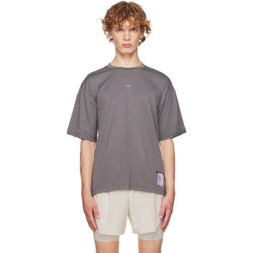 Satisfy 男士 T恤 灰色 AuraLite Pleated Running