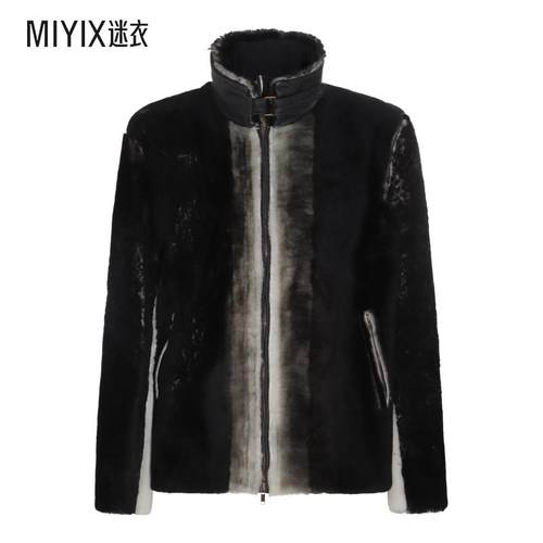 Salvatore Santoro男士 黑色皮革渐变夹克 迷衣时尚