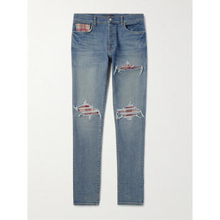 SS25 男士 牛仔长裤 修身 Amiri 磨破拼布牛仔裤 埃米尔