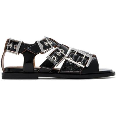 Ganni 甘尼 女士 SS25 凉鞋 黑色 Feminine Buckle Strap Naplack