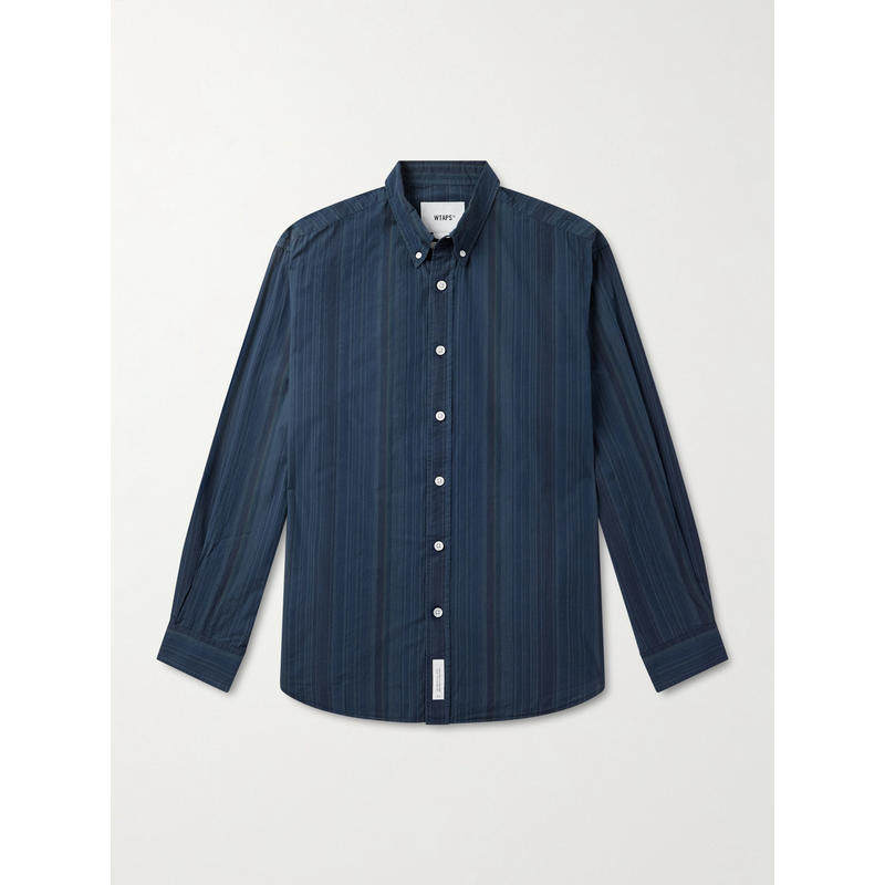 WTAPS 男士 SS26 衬衫 领尖带扣式衣领条纹棉绒面呢衬衫