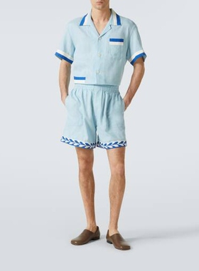 Bode 男款Seedling 条纹亚麻百慕大短裤 迷衣时尚