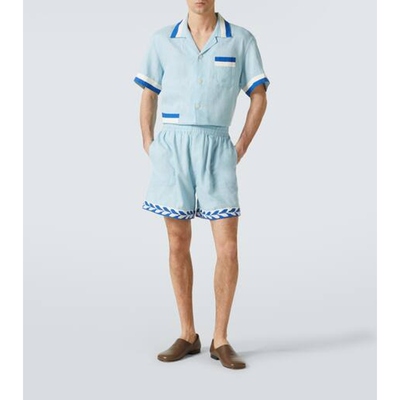 Bode 男款Seedling 条纹亚麻百慕大短裤 迷衣时尚