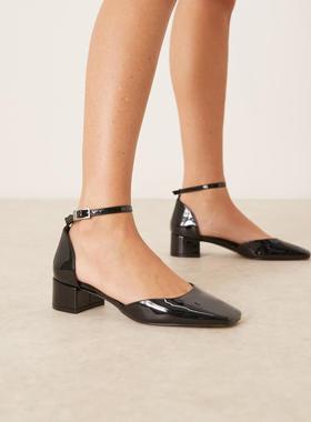 ASOS DESIGN 女士 鞋靴 Sweet mid 设计粗跟漆皮鞋(黑色)