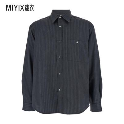 [秋冬新品]TONYWACK 男款灰色细条纹尖领羊毛混纺男士衬衫 迷衣时