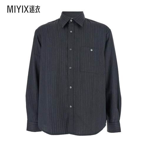 [秋冬新品]TONYWACK 男款灰色细条纹尖领羊毛混纺男士衬衫 迷衣时
