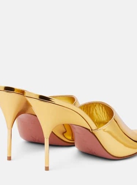 Amina Muaddi 女款Bianca 95 金属感皮质凉拖 迷衣时尚