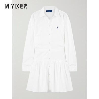 Polo Ralph Lauren拉夫劳伦 女款刺绣拼接棉质府绸迷你衬衫式连衣