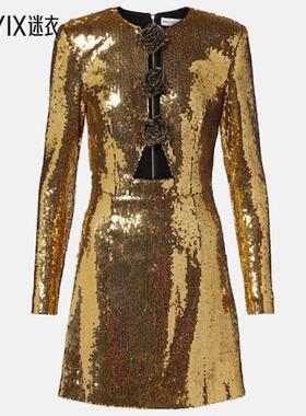 Rebecca Vallance 女款Gloria 花朵装饰珠片迷你连衣裙 迷衣时尚