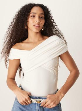 Abercrombie  Fitch 女士 连体衣 露肩不对称裹式连体衣(白色)