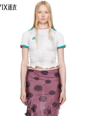 Conner Ives 女款白色 Reconstituted Shirred Henley Polo 衫 迷