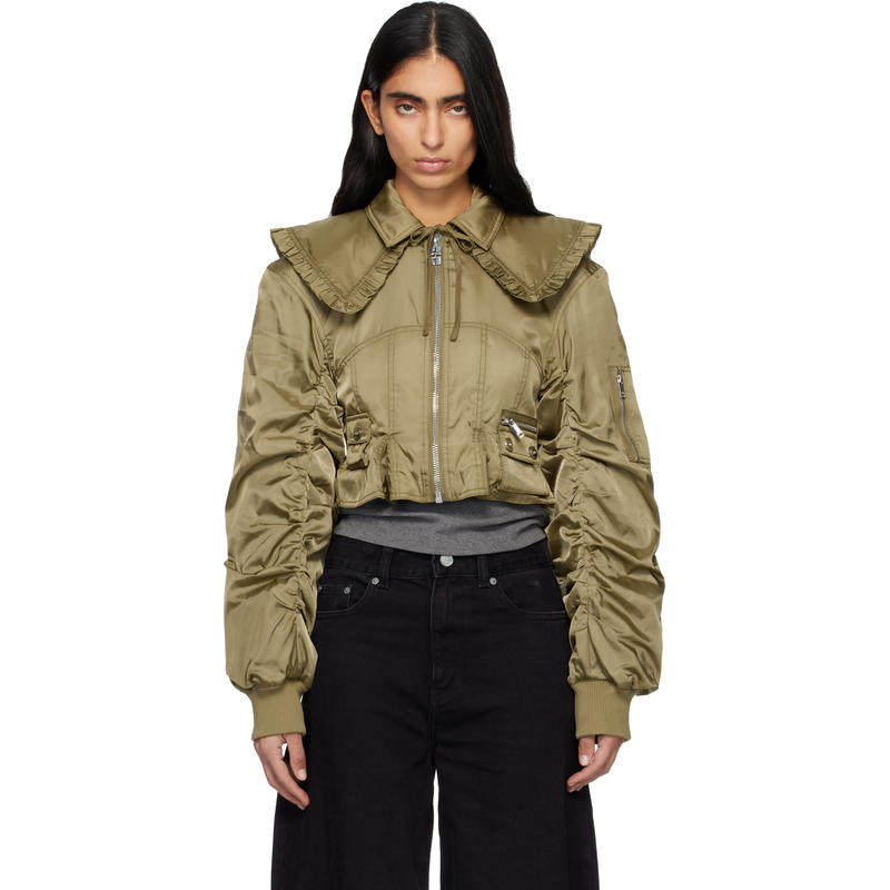 Ganni 女士 夹克 卡其色 Duchesse Nylon Fitted 夹克