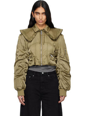 Ganni 女士 夹克 卡其色 Duchesse Nylon Fitted 夹克