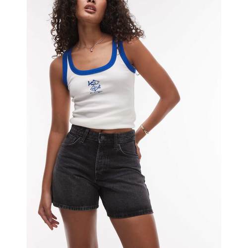 Topshop 女士 牛仔短裤 Hourglass Editor 牛仔水洗黑色短裤