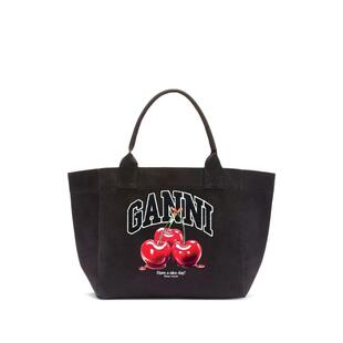 SS26 托特包 PHANTOM Ganni 樱桃色 女士 棉印花购物袋 甘尼