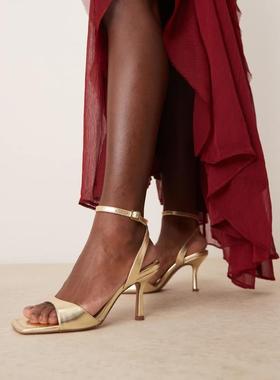 ASOS DESIGN 女士 凉鞋 Hollow barely there 设计高跟金色凉鞋