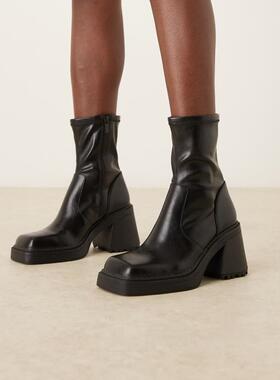 ASOS DESIGN 女士 靴子 Reign 设计方头中跟防水台靴子(黑色)