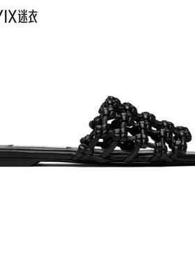 Totême 女款黑色 Braided-Leather Bandeau 凉鞋 迷衣时尚