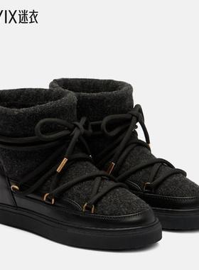 INUIKII 女款毛毡皮革边雪地靴 迷衣时尚