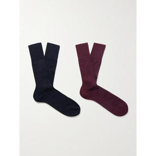 袜子 Finest Falke 2件套 SS26 罗纹初剪羊毛混纺袜子 男士