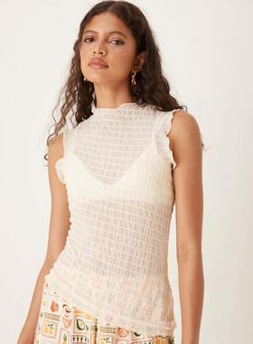 AWARE 女士 T恤 不对称织纹上衣(奶油色)